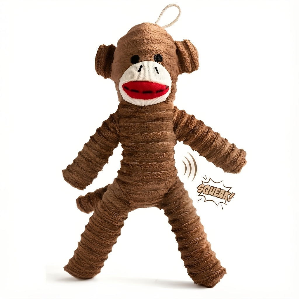 Squeaky Plush Monkey Dog Toy Durable Chew Toy for All Size Dogs, Interactive Indoor Play, Fetch & Teething Relief
