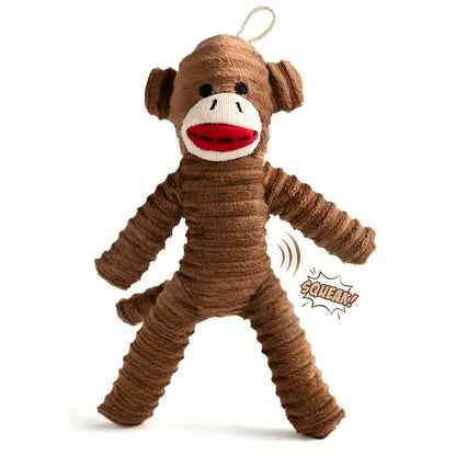 Squeaky Plush Monkey Dog Toy Durable Chew Toy for All Size Dogs, Interactive Indoor Play, Fetch & Teething Relief