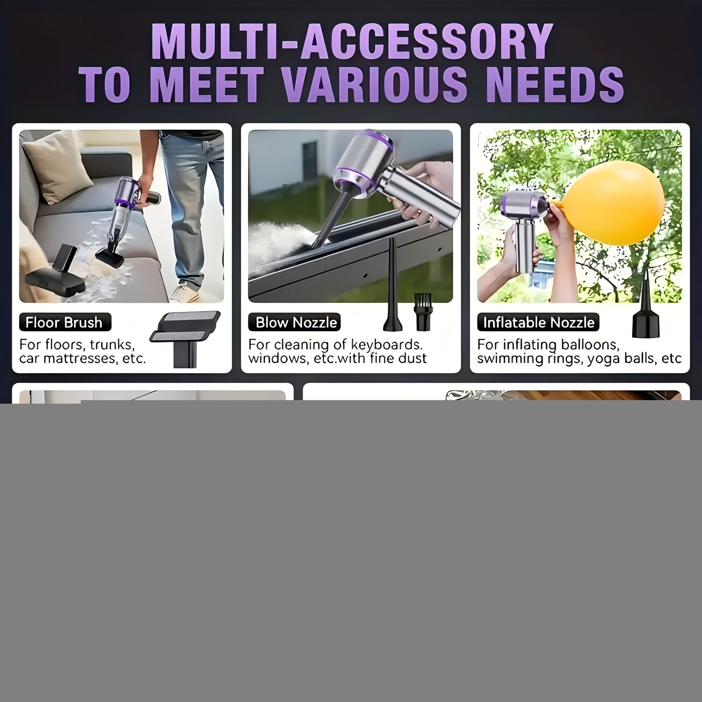 [4-in-1 Wireless Vacuum] 20000PA 4-in-1 Portable Wireless Vacuum Cleaner | High-Power Mini Vacuum with Brushless Motor | Suitable for Car, Home, Office, Camping, Computer Keyboard Laptop Dust Cleaning Tool