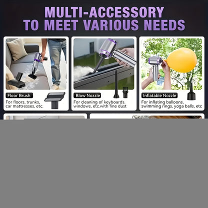 [4-in-1 Wireless Vacuum] 20000PA 4-in-1 Portable Wireless Vacuum Cleaner | High-Power Mini Vacuum with Brushless Motor | Suitable for Car, Home, Office, Camping, Computer Keyboard Laptop Dust Cleaning Tool