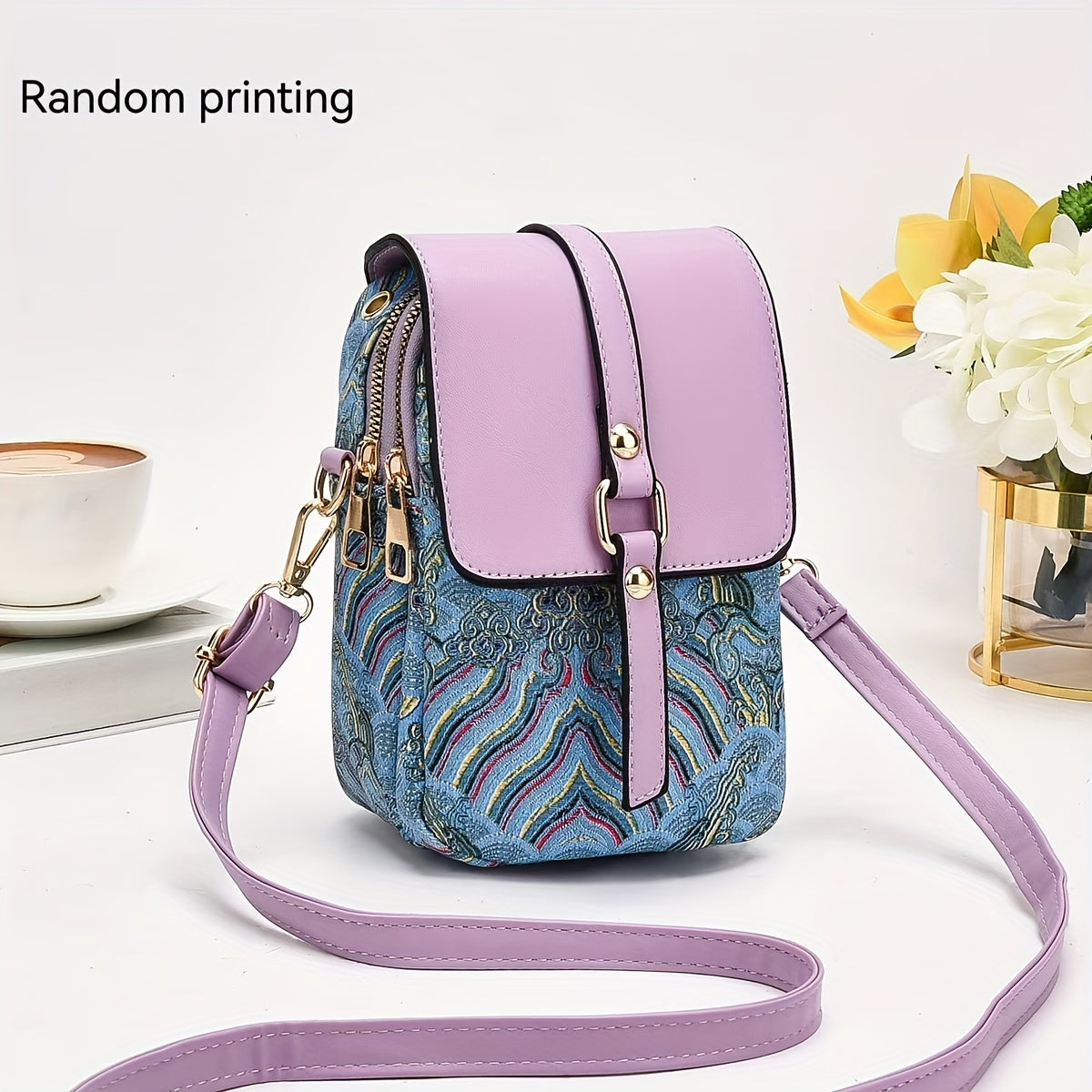 Small Bag Women's Bag 2024 New High-end Light Luxury Print Multi-layer Mobile Phone Bag Mini Niche Versatile Practical Color Single Shoulder Bag Crossbody Bag