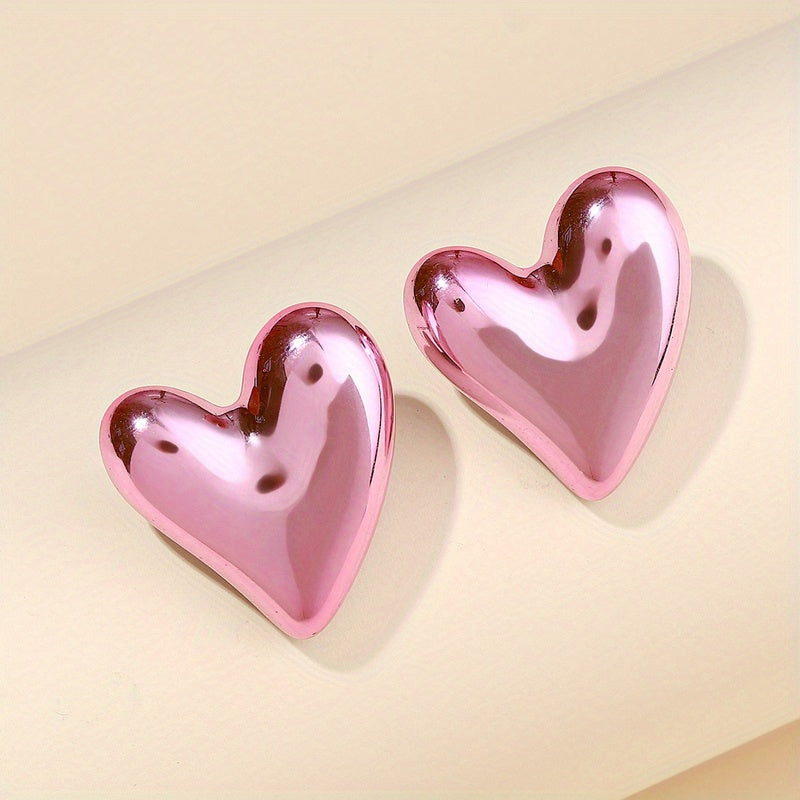 Colorful Glossy Heart Design Stud Earrings Acrylic Jewelry Simple Leisure Style Adorable Gift For Lovers