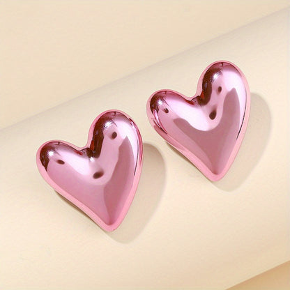 Colorful Glossy Heart Design Stud Earrings Acrylic Jewelry Simple Leisure Style Adorable Gift For Lovers