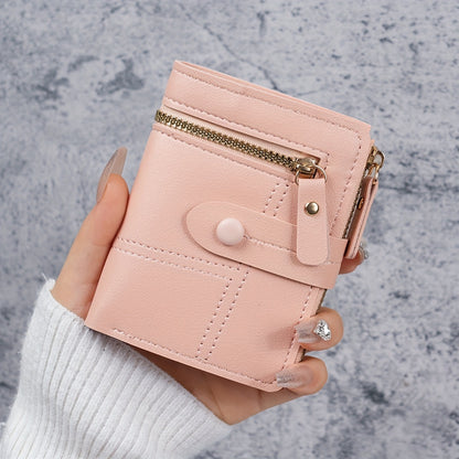 New Women'S Short Two-Fold Coin Purse for Storing Bank Cards, Credit Cards, And Multiple Card Slots with a Zipper Wallet