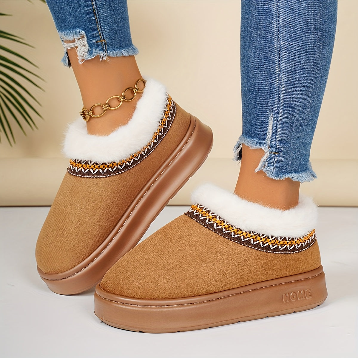 Winter Warm Short Boot Shoes, Simple and Elegant. New Winter Plush Slippers, Made with Soft and Skin-friendly Materials. Ethnic-style Versatile Shoes, Women Shoes