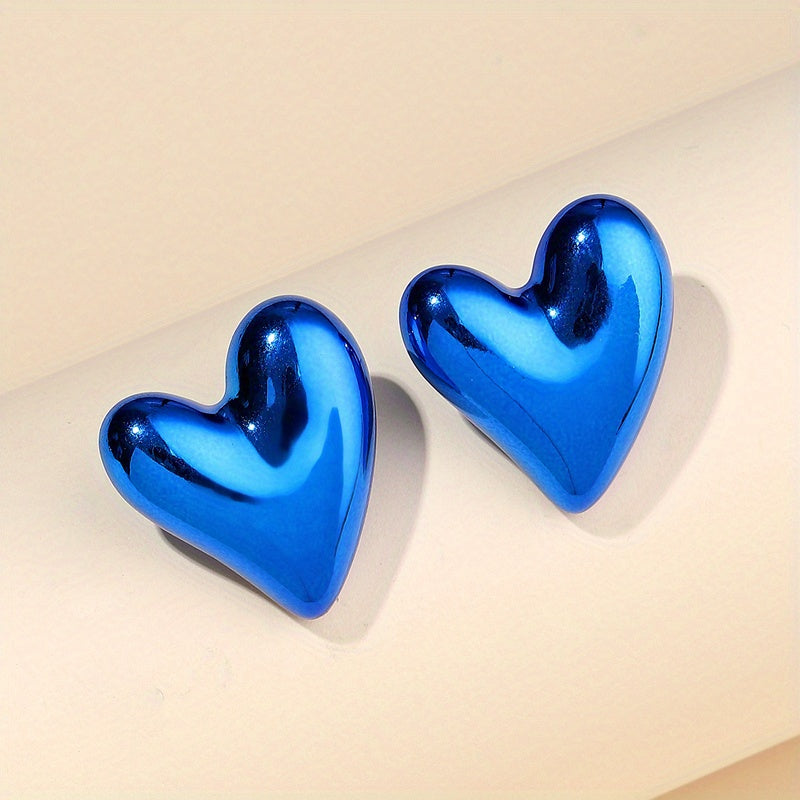 Colorful Glossy Heart Design Stud Earrings Acrylic Jewelry Simple Leisure Style Adorable Gift For Lovers