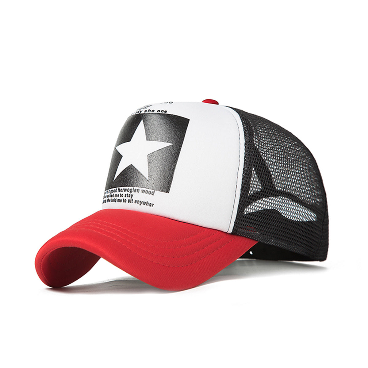 Men'S Black Mesh Baseball Cap with Star Logo - Breathable Six-Panel Design, Adjustable Fit, Casual Sporty Style for Outdoor Activities, Baseball Cap, Summer Headwear, Stylish Headgear, Durable Headwear, Mesh Fabric Cap, Streetwear Lovers, Lightweight Head
