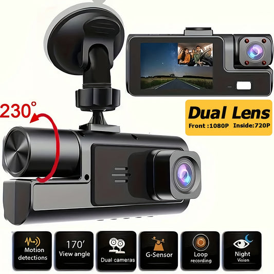 Dash Cam Front and Inside,Front 1080P and Inside 720P Recording Car DVR Cam with 170° Wide Angle, Night Vision, Small Dash Camera for Cars, 24h Parking Monitor, Loop Recording, G-Sensor