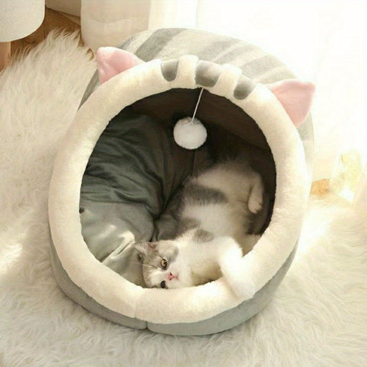 Deluxe Comfort Cat Tent: Plush Safe Indoor Pet House with Private Sponge Bed for Your Feline - Stylish & Durable