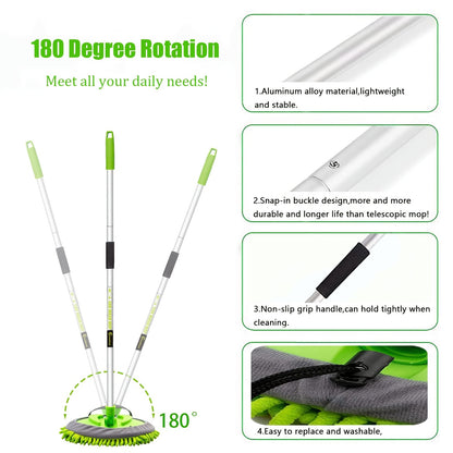 62" Car Wash Brush Kit with Long Handle, Scratch Free Mop Cleaning Mitt Suitable for Washing Cars Truck SUV RV Caravans and Household(2 X Mop Head)