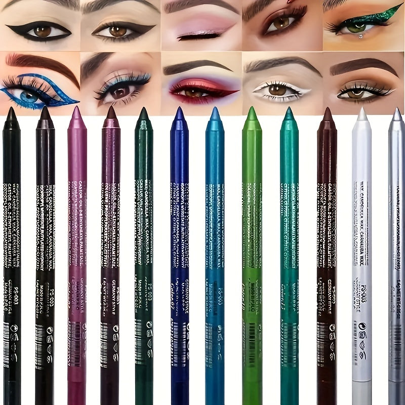 [High Pigmented Eyeliner Stick] 14-Color High Pigmented Pearly Shimmer Metallic Smokey Punk Gothic Style Eyeliner | Long Lasting Waterproof Eyeliner Stick, Matte in, Brown, Green, Pink