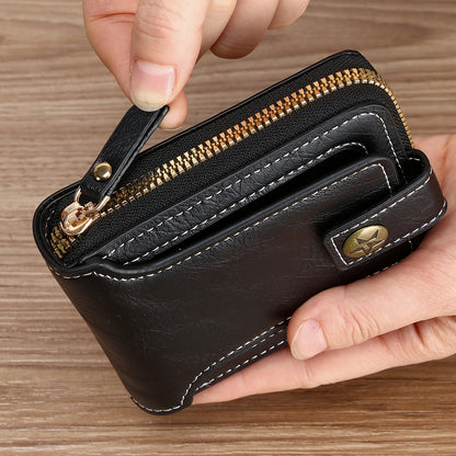 1pc, Fashionable Bark-pattern Brown PU Credit Card Holder with Zipper and Snap Closure, Small Zippered Coin Pouch, Zipper Button Closure, Business Style, Futuristic Zipper Wallet, ID Card Holder, Thanksgiving, Christmas, Warm Winter New Arrival