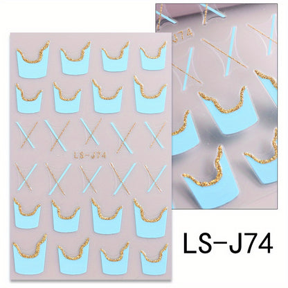 French Golden Silvery Glitter Ribbon Nail Stickers, Simple Nail Art Decals, Self-adhesive, Matte Finish, Unscented, Fantasy Theme, Irregular Shape, Paper Material, Single Use