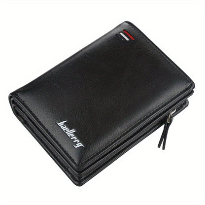 [Multi-card Retro Short Wallet] Baellerry Men's Business Retro Short Wallet Multi-card Slot PU Leather Buckle Zipper Bank Card Holder