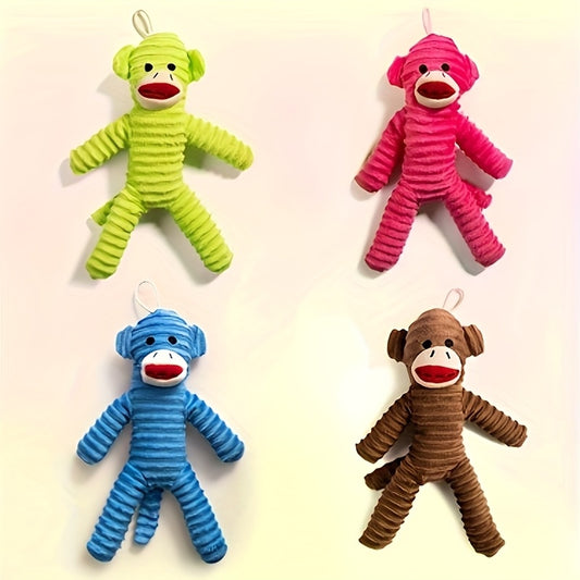 Squeaky Plush Monkey Dog Toy Durable Chew Toy for All Size Dogs, Interactive Indoor Play, Fetch & Teething Relief