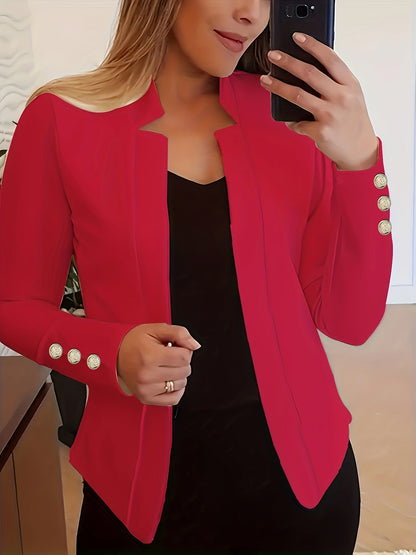 Women'S Casual Long Sleeve Blazer - Solid Color Button-Up Front, Loose Fit, Long Sleeve, Fall/Winter Office & Workwear, Casual Blazer for Women, Office Blazer