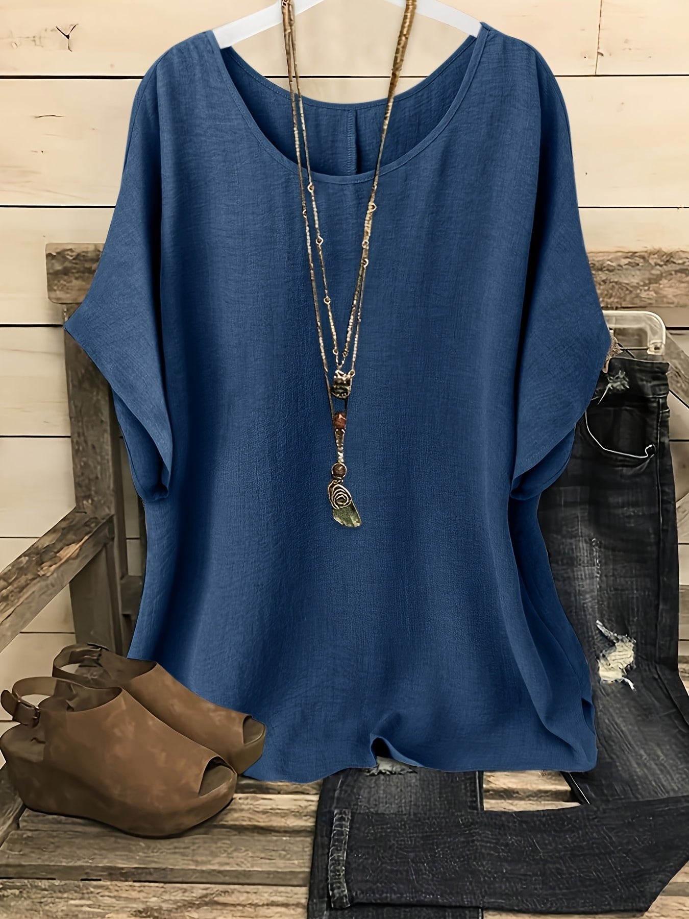 Casual Women'S Summer Top | Crew Neck, Short Sleeves, Loose Fit, Solid Color, Machine Washable, Ideal for Beach And Vacation Outings