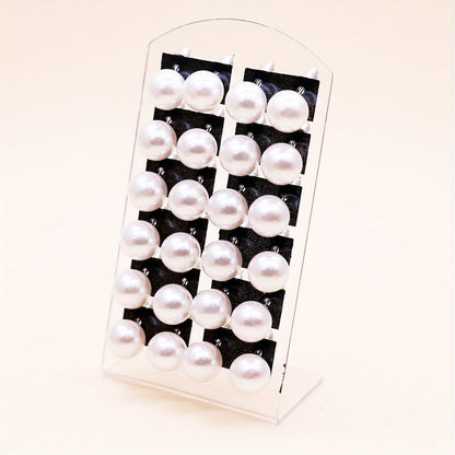 [Elegant Pearl Earrings] 12 Pairs Colorful Faux Pearl Elegant Stud Earrings | Resin Jewelry Minimalist Style Trendy Female Gift Daily Casual