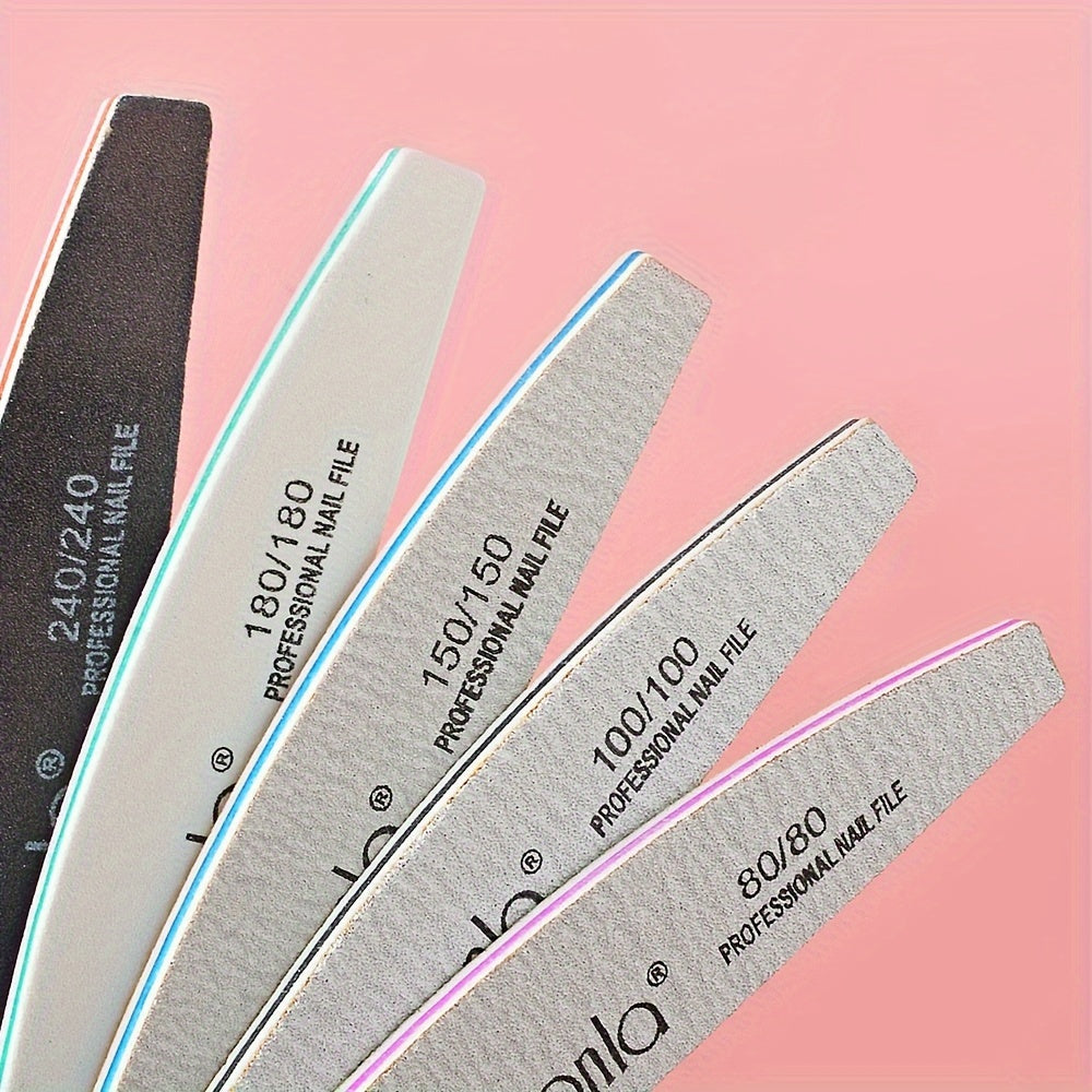 5/10pcs/Lot Professional Half Moon Mix Design Nail File 80/100/150/180/240 Grit Block Buffer Beauty Tools Washable Half Moon Files