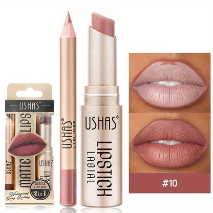 24 Hour Waterproof Velvet Matte Lipstick + Lip Liner - Nonstick Cup Lipgloss Lip Stain Pigmented Lip Makeup - Golden Box Nude Lipstick Valentine's Day Gifts