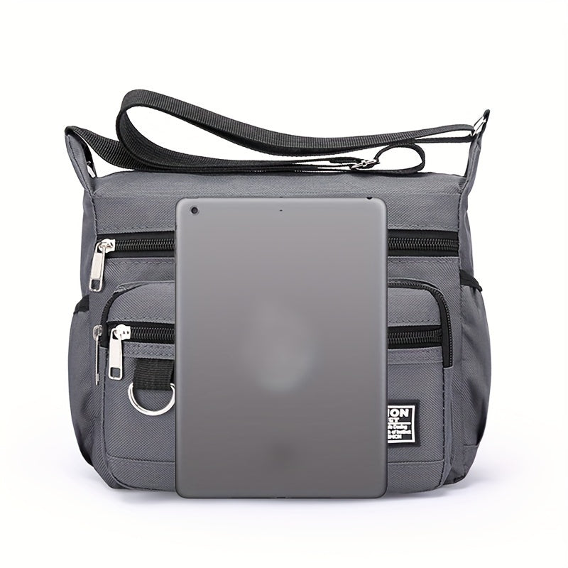 Large Capacity Nylon Crossbody Bag for Men - Adjustable Strap, Multi-Layer, Casual Gray Shoulder Bag with Sequin Detail - Ideal for Daily Commute & Travel, Travel Bag
