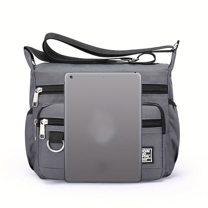 Large Capacity Nylon Crossbody Bag for Men - Adjustable Strap, Multi-Layer, Casual Gray Shoulder Bag with Sequin Detail - Ideal for Daily Commute & Travel, Travel Bag