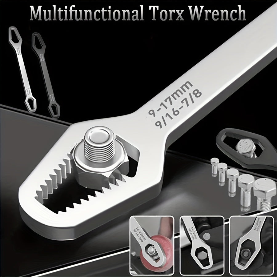 [Versatile | Black] Versatile Black 1pc Torx Wrench | Double-Headed Self-Tightening Adjustable | 5mm Thickness, Jaw Size 3-17mm, Portable Manual Tool for Automotive and Household Use