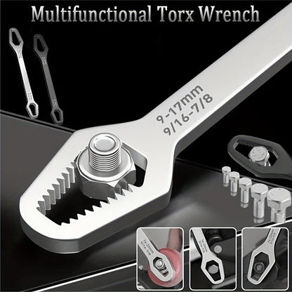 [Versatile | Black] Versatile Black 1pc Torx Wrench | Double-Headed Self-Tightening Adjustable | 5mm Thickness, Jaw Size 3-17mm, Portable Manual Tool for Automotive and Household Use