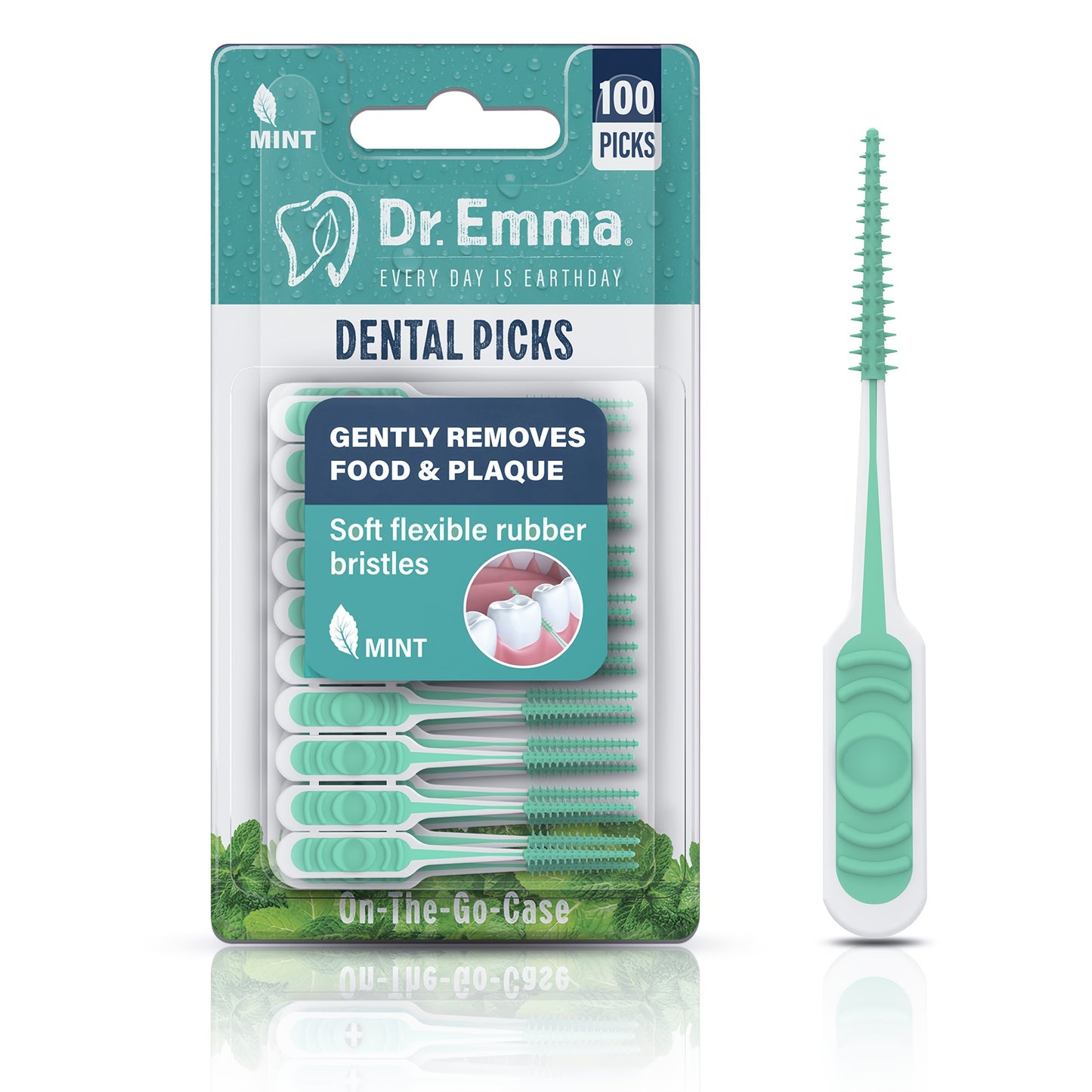 100pcs/200pcs/400pcs Dr. Emma Dental Picks Mint Brush Picks | Alcohol Free, Gentle on Gums, Soft Flexible Bristles