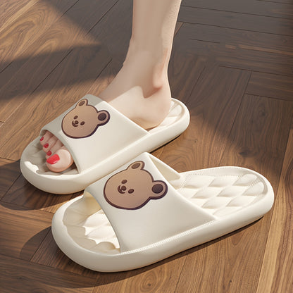 Women'S Soft Sole Little Bear Design Slides: Comfort And Quick Drying for Home Showering in Solid Colors, Women Shoes
