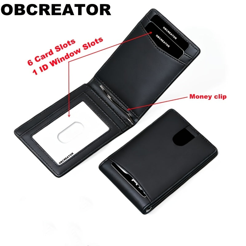 1pc OBCREATOR Faux Leather Slim Wallet for Men |, Anti-theft with Money Credit Card Clip