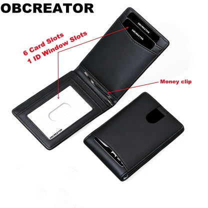 1pc OBCREATOR Faux Leather Slim Wallet for Men |, Anti-theft with Money Credit Card Clip