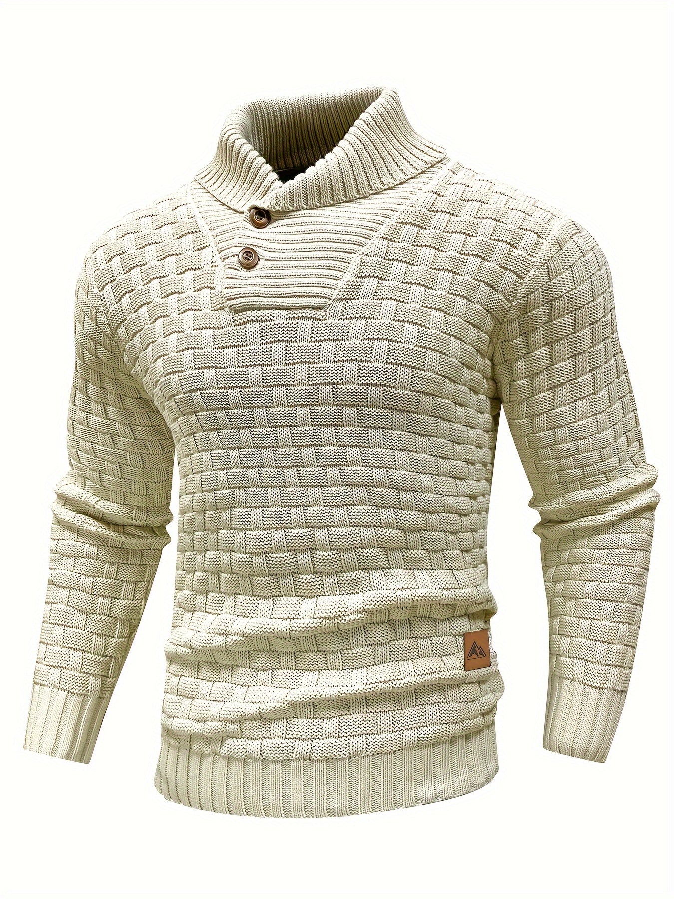 Men's Casual Waffle Knit Lapel Button Sweater