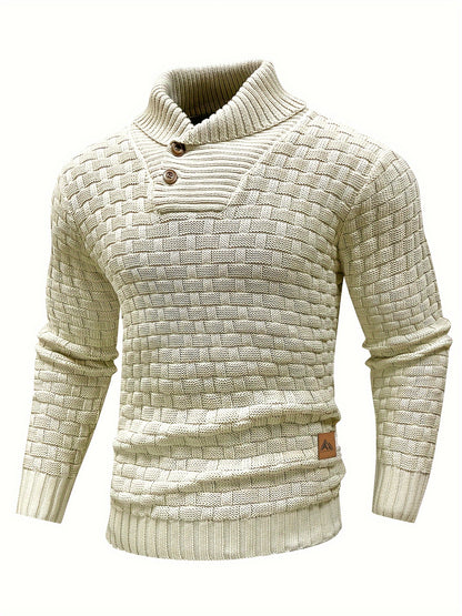 Men's Casual Waffle Knit Lapel Button Sweater
