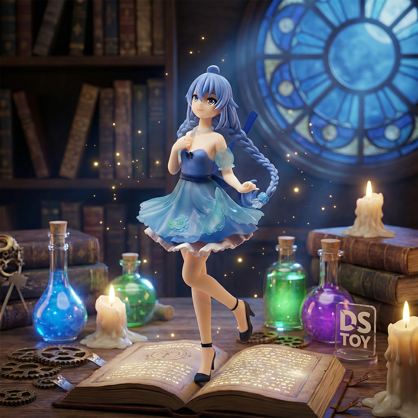 1pc Anime Blue Hair Sorceress Figure with Twin Braids. Magic Girl Statue. Cute Car & Bedroom Decor. Best Valentine's Day & Birthday Gift for Boyfriend or Anime Fans.