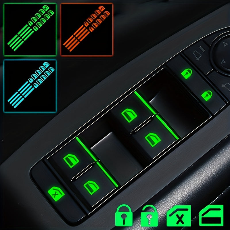 1 Set of Universal Car Window Button Glow Stickers - Fluorescent Green, Blue, And Orange Functional Button Decals Suitable for Automotive Interior Additions