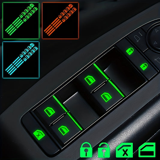 1 Set of Universal Car Window Button Glow Stickers - Fluorescent Green, Blue, And Orange Functional Button Decals Suitable for Automotive Interior Additions