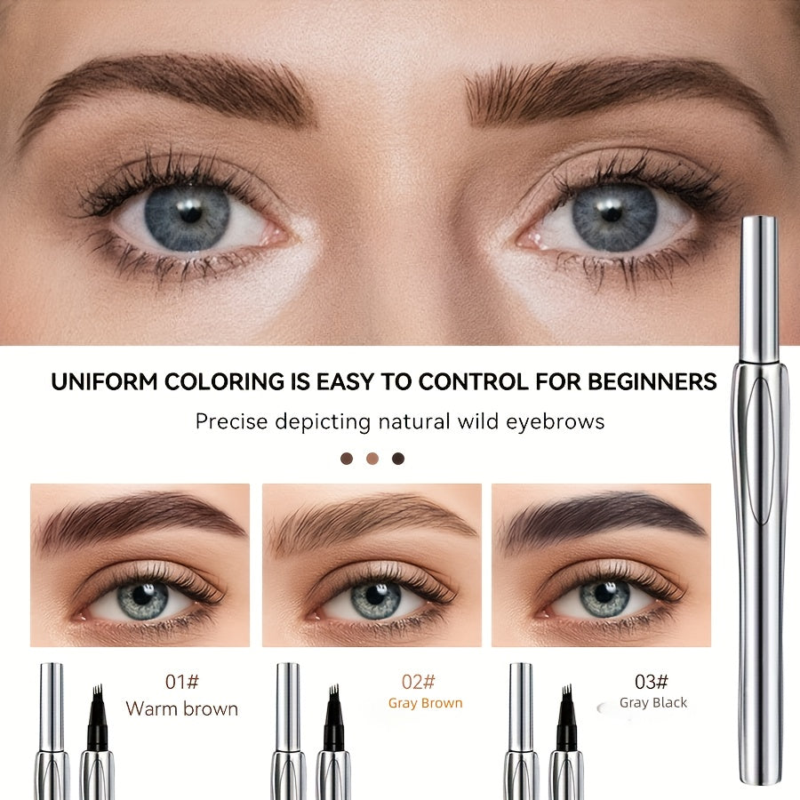 4-Tip Forked Eyebrow Pencil - 24-hour Waterproof and Sweatproof, No Fading. Uses a Micro-forked Tip Applicator to Create Natural, Well-defined Eyebrows. 3 Shades to Suit All Skin Tones. Valentine's Day Gift, Birthday Gift