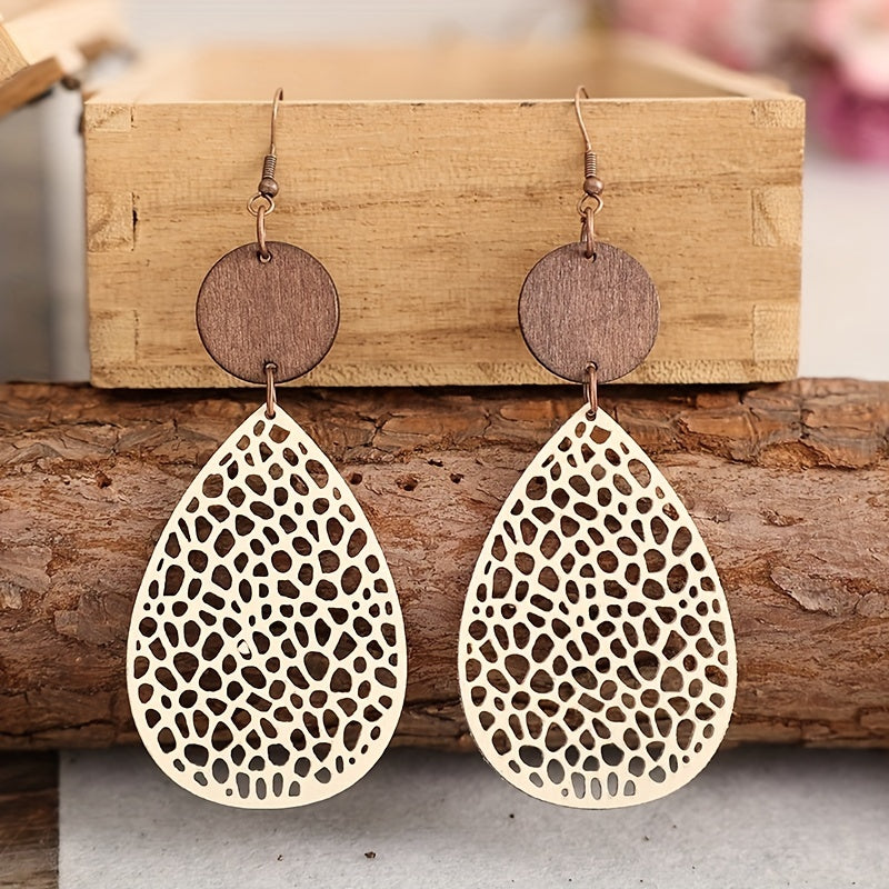 Vintage Style Hollow-Out PU Leather Drop Earrings, Iron Post, Non-Feather, for Daily Wear & Gifting, Versatile Jewelry | Vintage Earrings | Iron Ear Hooks, Novelty Earrings
