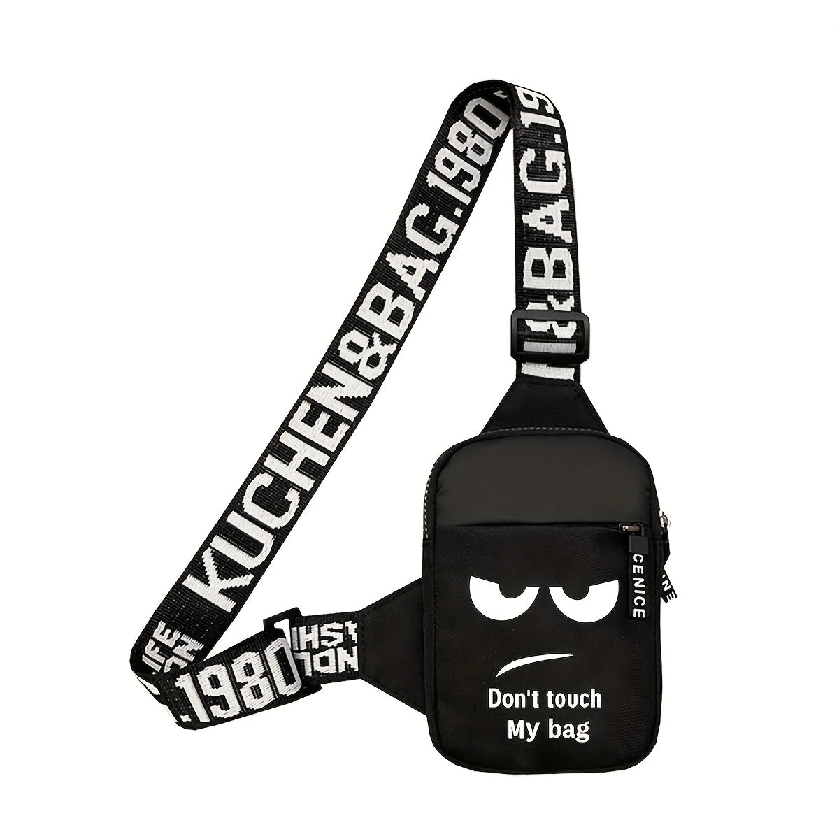 [Playful Crossbody Bag] Playful Design Men's Crossbody Bag with "Don't Touch My Bag" Cartoon Face Print | Adjustable Strap, Lightweight, Durable Zipper Closure - Perfect for Running, Cycling, Travel, Casual Outings