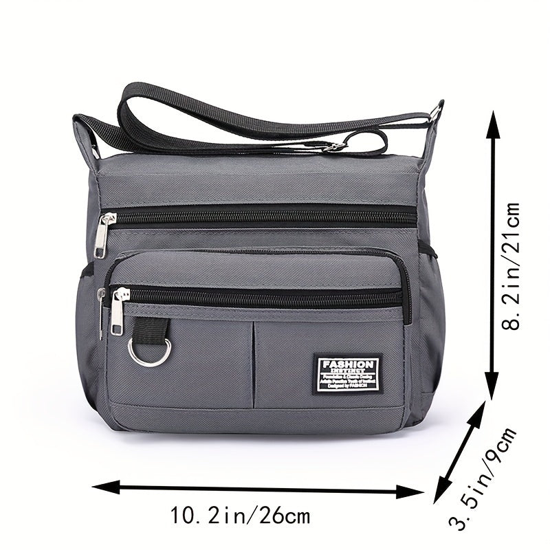 Large Capacity Nylon Crossbody Bag for Men - Adjustable Strap, Multi-Layer, Casual Gray Shoulder Bag with Sequin Detail - Ideal for Daily Commute & Travel, Travel Bag