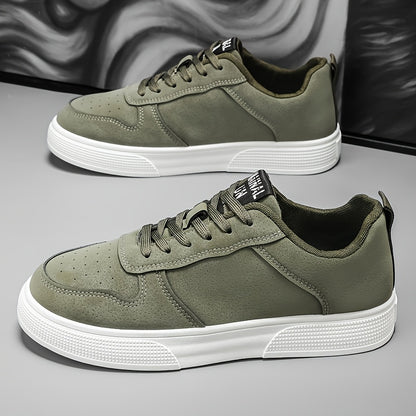1 Pair of Versatile Men's Sneakers, with Strong Grip, Suitable for Business and Office Use, Comfortable for All Seasons. White and Green Casual Lace-up Low-top Style, Street Fashion Men's Skate Shoes, Soft-soled Durable Tennis Shoes