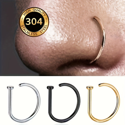 1pc/3pcs/5pcs Geometric Shape Nose Rings | Punk Style, Pierced Nose Rings, Women'S Body Jewelry, Nasal Septum Stainless Steel Nose Studs, 18K Golden Plated, VJS Brand