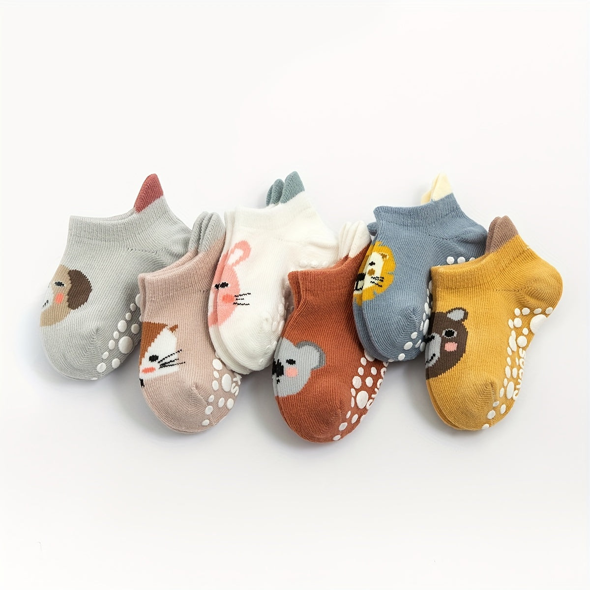 Six Pairs of Non-Slip Floor Socks for Baby Boys And Girls with Cartoon Designs