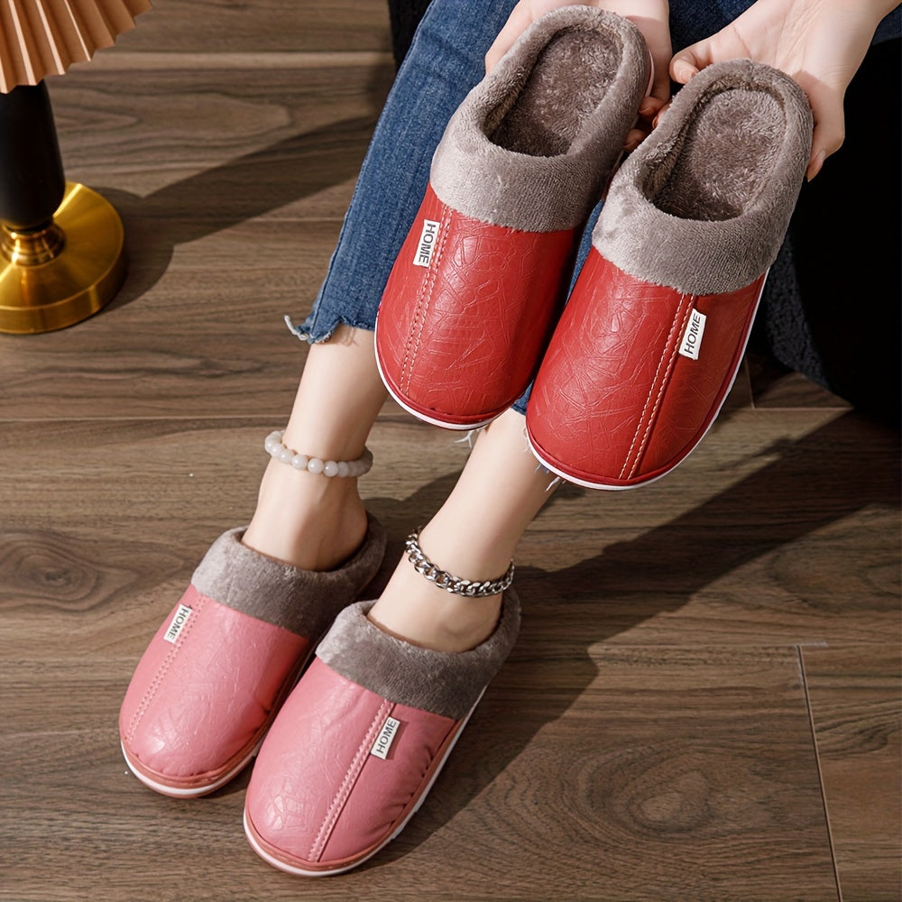 Women's Cozy Winter Slippers - Warm Plush Lined Indoor House Shoes with Thick TPR Sole, Red Faux Cover Upper & Soft Faux Fur Trim, Comfortable Home Footwear for Cold Weather, House Slippers, Women Shoes
