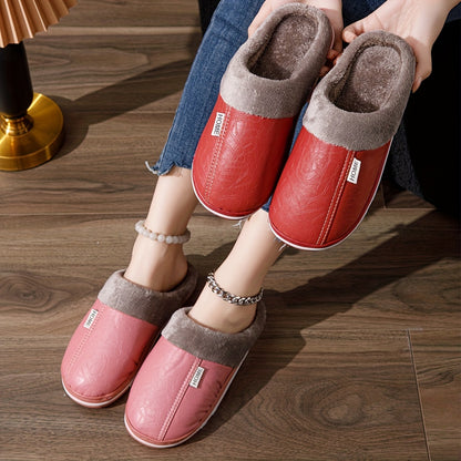 Women's Cozy Winter Slippers - Warm Plush Lined Indoor House Shoes with Thick TPR Sole, Red Faux Cover Upper & Soft Faux Fur Trim, Comfortable Home Footwear for Cold Weather, House Slippers, Women Shoes