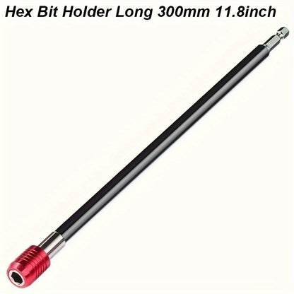 11.8" Durable Chrome Vanadium Steel Extra-Long Magnetic Hex Drill Bit Holder - Quick Release, 1/4" Shank Extension for Hard-to-Reach Areas