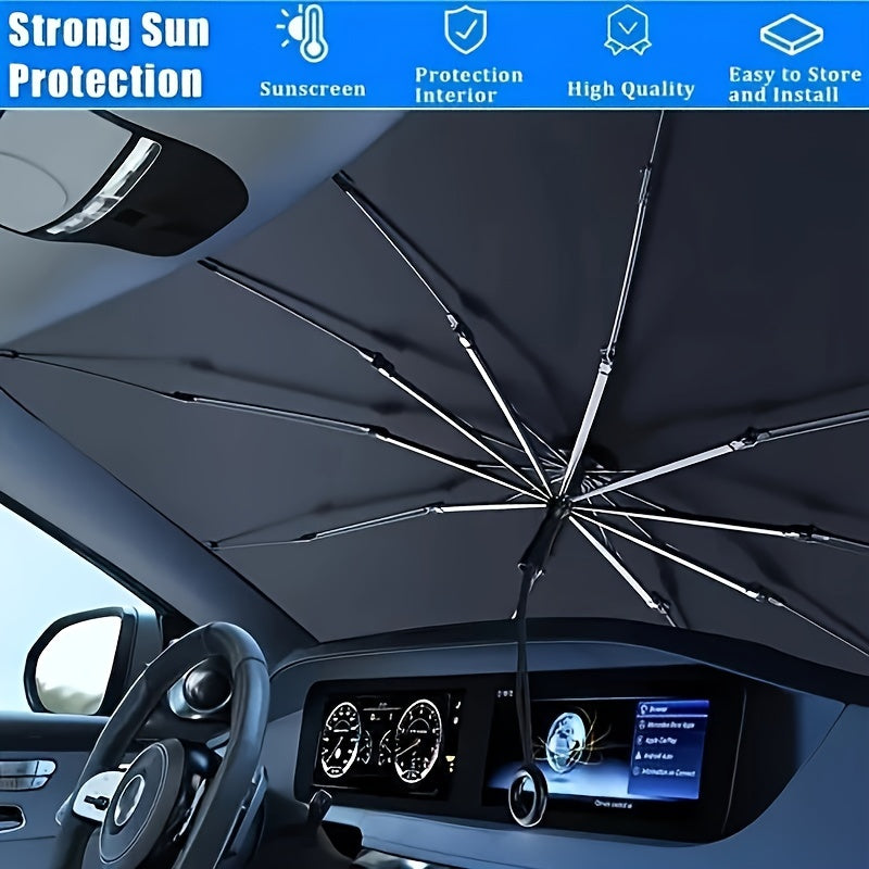 Premium Titanium Silvery Sunshade/Front Windshield Heat Insulation & UV Protection/Roll-Up Design for Easy Storage/for All Models/Suitable for Summer & Hot Weather/Perfect Gift for Owners