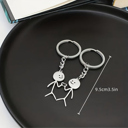 2pcs/set Alloy Stickman Matching Heart Keychain, Cute Ring Purse Bag Backpack Pendant Decoration, Valentines Gift For Him Her