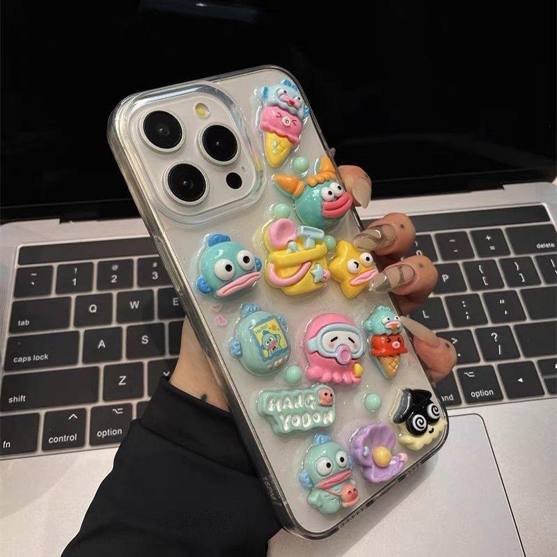 Cute three-dimensional ugly fish Apple 15 16 mobile phone case iPhone14 13 12promax Epoxy 11 soft case X female